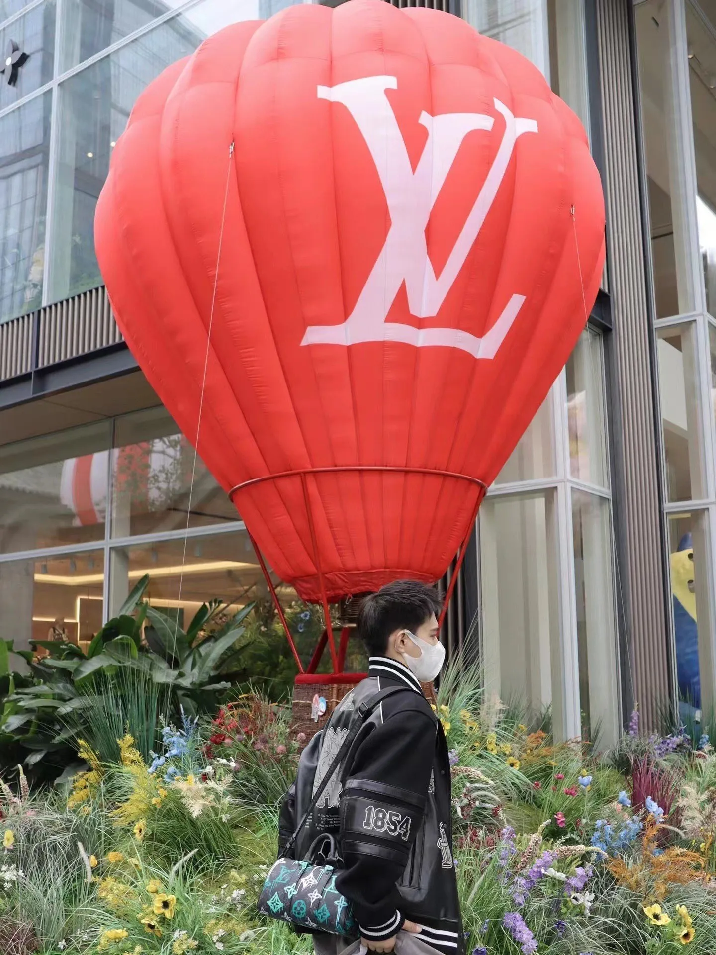 Louis Vuitton/Louis Vuitton 22Fw multi-logo printed leather baseball jacket